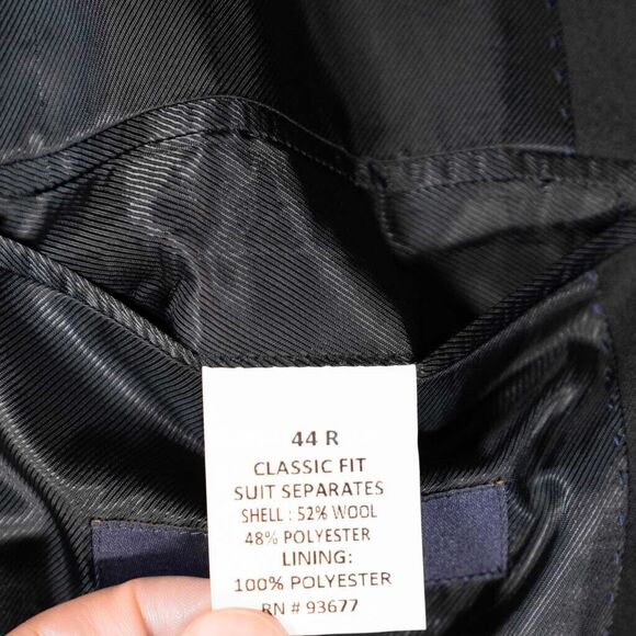 Stafford Mens Blazer Black Wool Blend 2 Button Classic Fit Jacket Sport Coat 44R - Picture 4 of 9